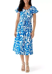 Women's Puff Sleeve Button Front Floral Dress