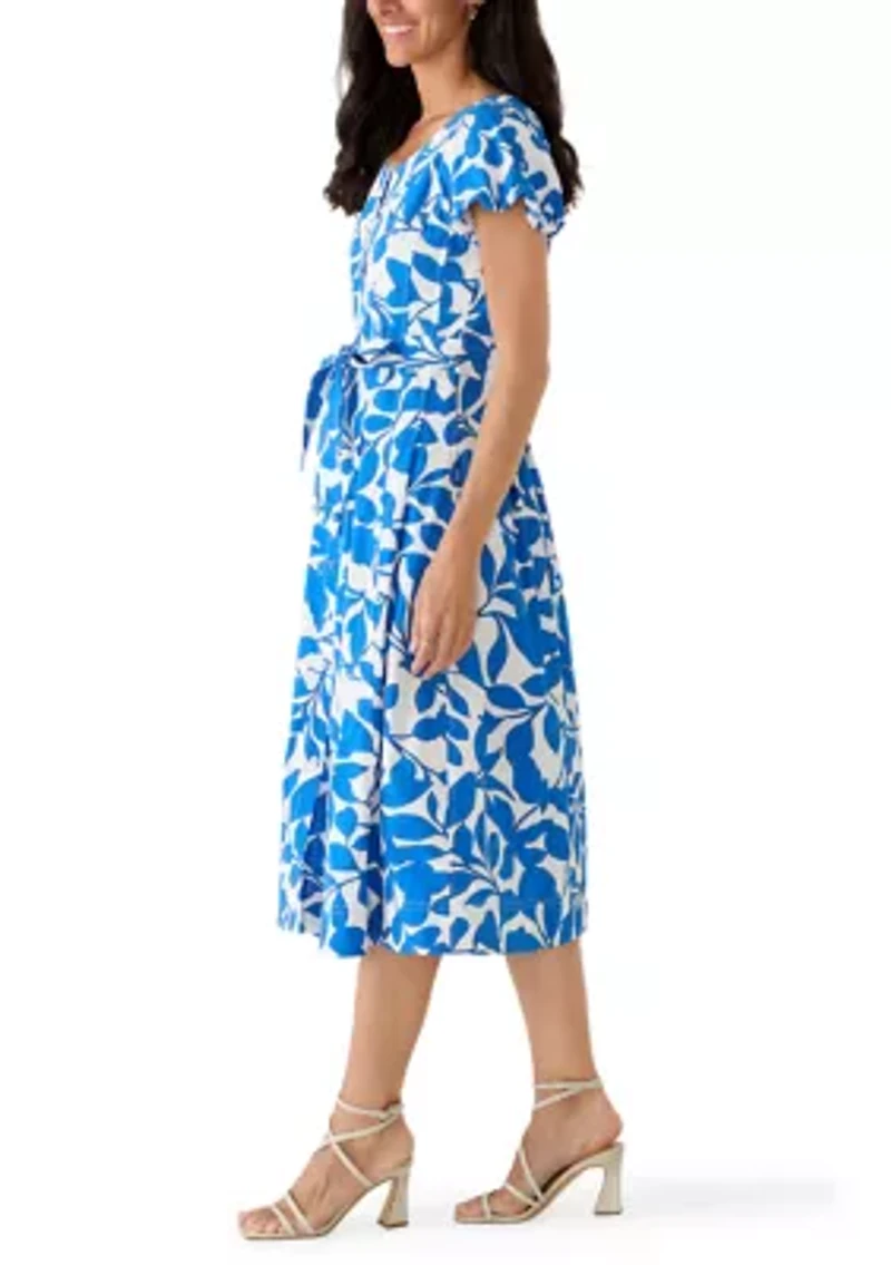 Women's Puff Sleeve Button Front Floral Dress