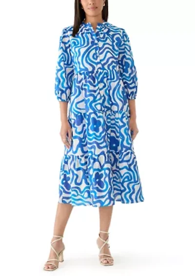 Women's 3/4 Sleeve Swirl Print Shift Midi Dress