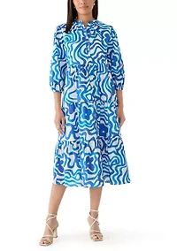 Women's 3/4 Sleeve Swirl Print Shift Midi Dress