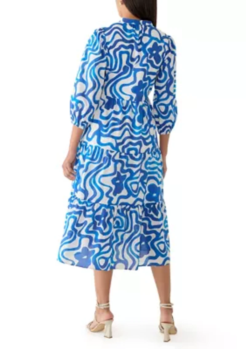 Women's 3/4 Sleeve Swirl Print Shift Midi Dress