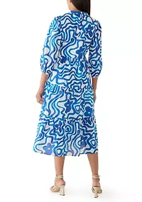 Women's 3/4 Sleeve Swirl Print Shift Midi Dress