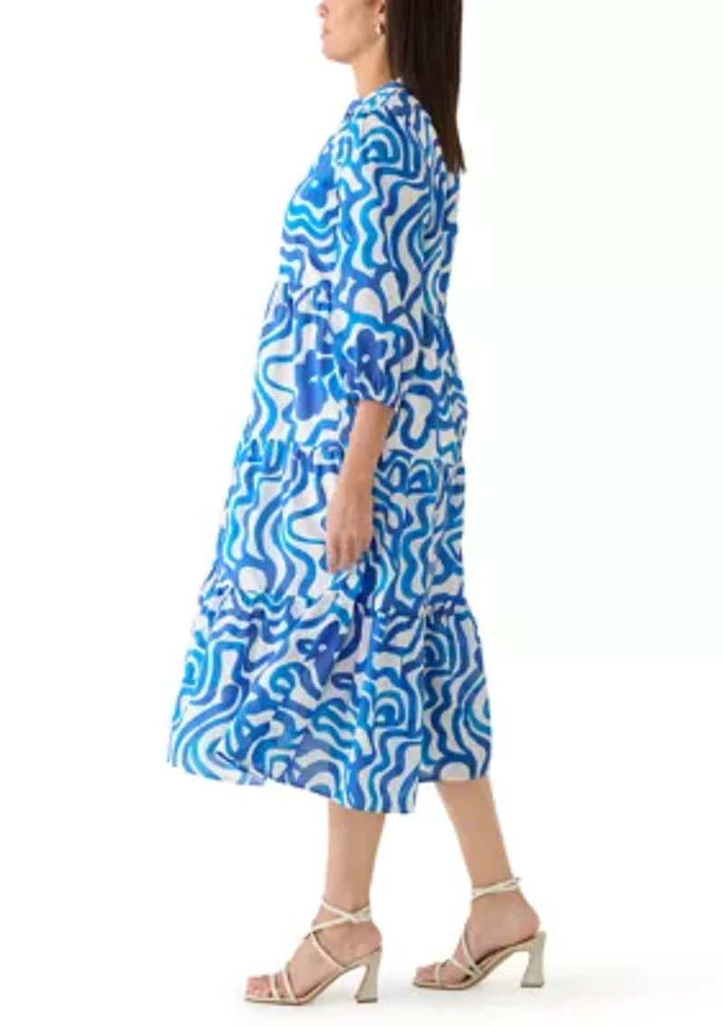 Women's 3/4 Sleeve Swirl Print Shift Midi Dress