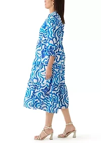 Women's 3/4 Sleeve Swirl Print Shift Midi Dress