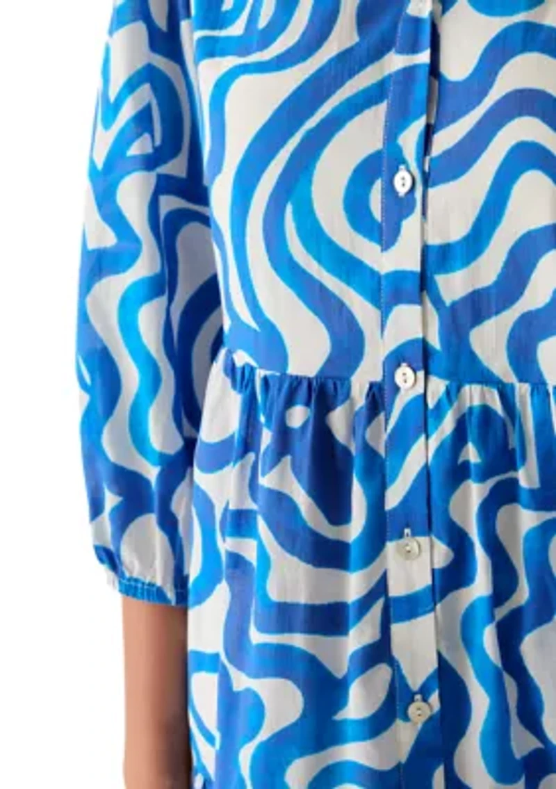 Women's 3/4 Sleeve Swirl Print Shift Midi Dress