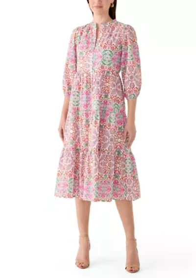 Women's 3/4 Sleeve Medallion Print Midi Dress