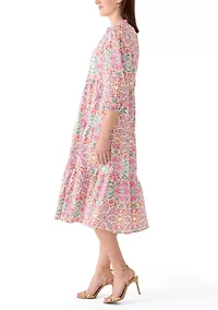 Women's 3/4 Sleeve Medallion Print Midi Dress