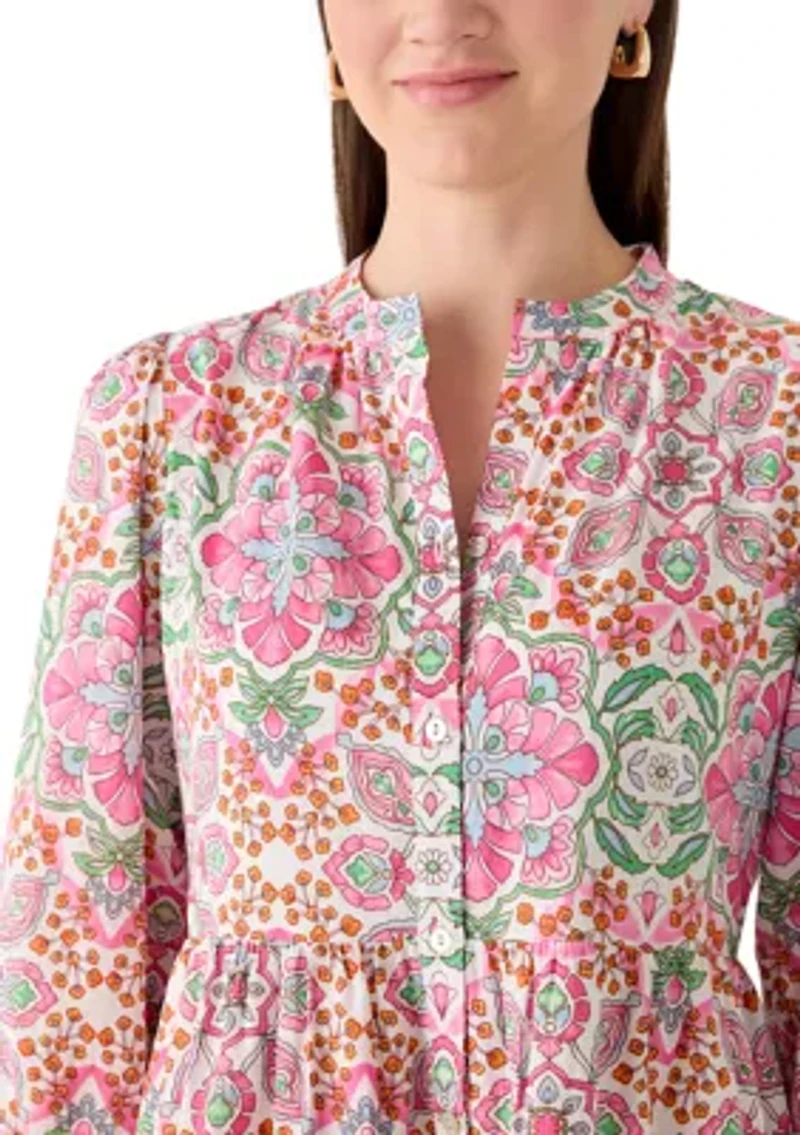 Women's 3/4 Sleeve Medallion Print Midi Dress