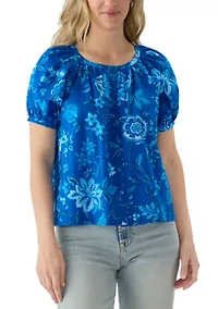 Women's Puff Sleeve Button Front Floral Blouse