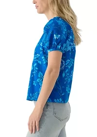 Women's Puff Sleeve Button Front Floral Blouse