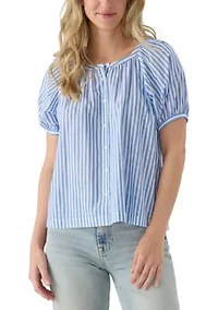 Women's Puff Sleeve Button Front Striped Blouse