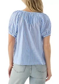 Women's Puff Sleeve Button Front Striped Blouse