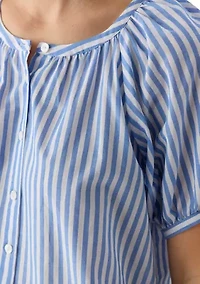 Women's Puff Sleeve Button Front Striped Blouse