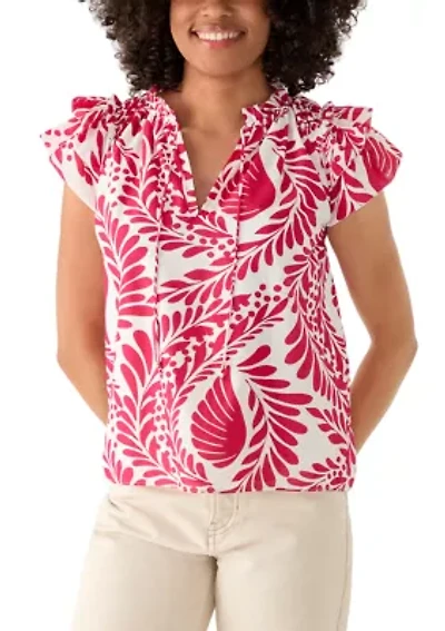 Women's Flutter Sleeve Split Neck Blouse