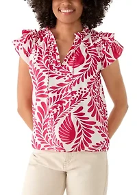 Women's Flutter Sleeve Split Neck Blouse