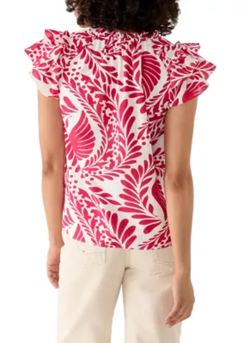 Women's Flutter Sleeve Split Neck Blouse