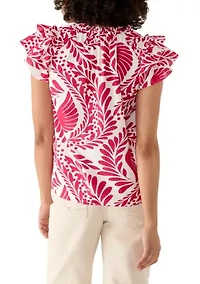 Women's Flutter Sleeve Split Neck Blouse