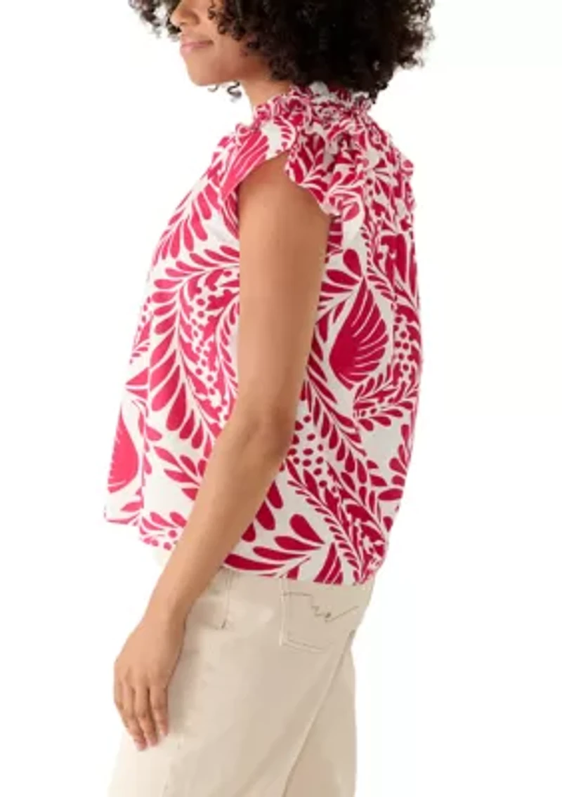 Women's Flutter Sleeve Split Neck Blouse