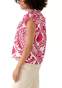 Women's Flutter Sleeve Split Neck Blouse