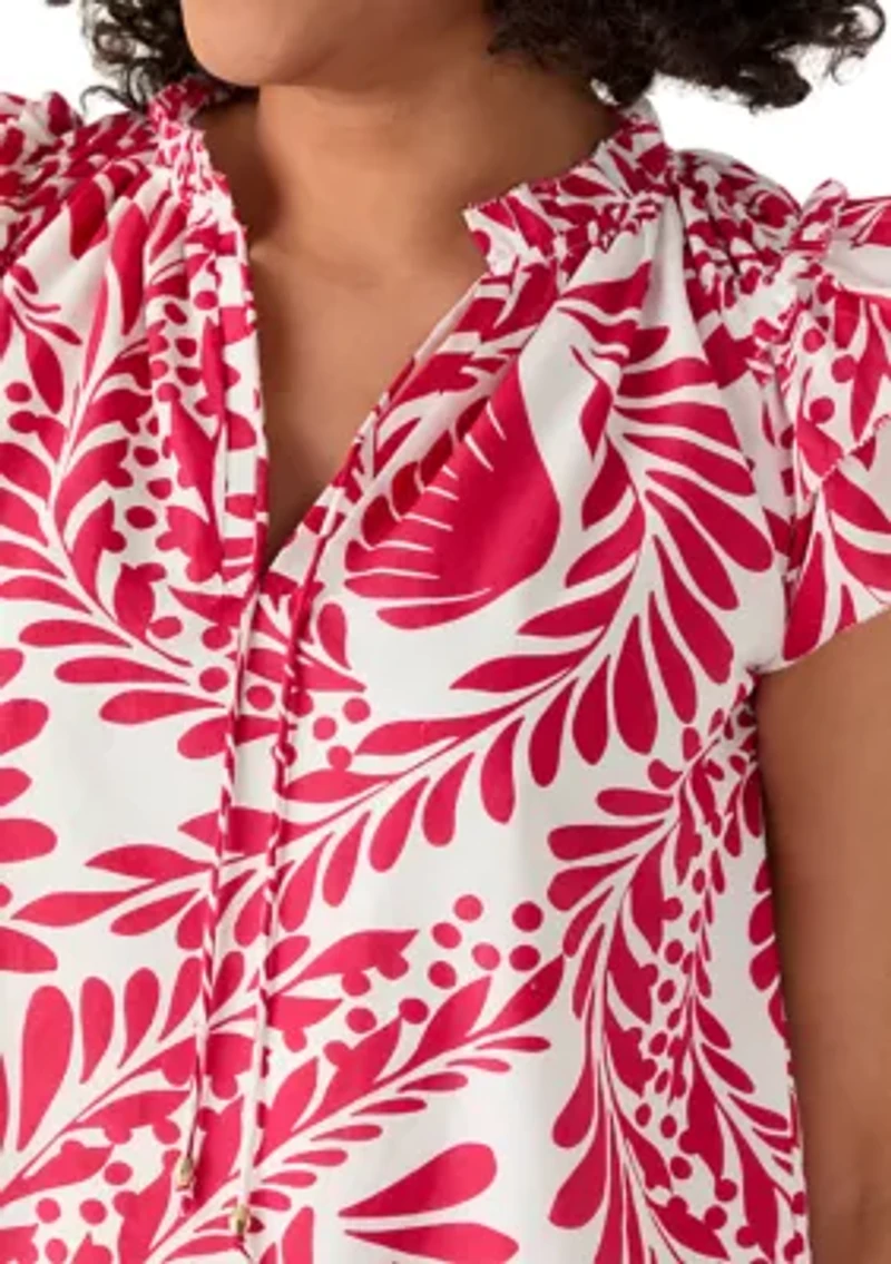 Women's Flutter Sleeve Split Neck Blouse