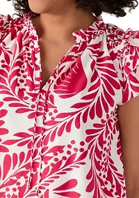 Women's Flutter Sleeve Split Neck Blouse