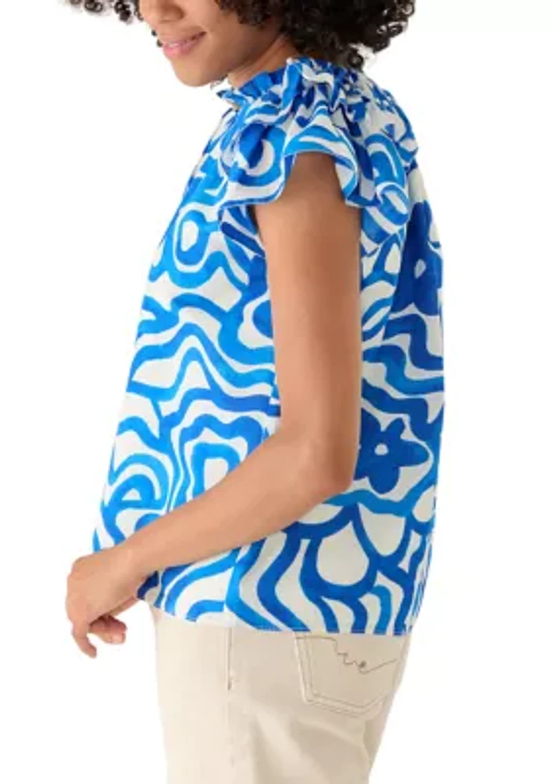 Women's Short Flutter Sleeve Split Neck Blouse