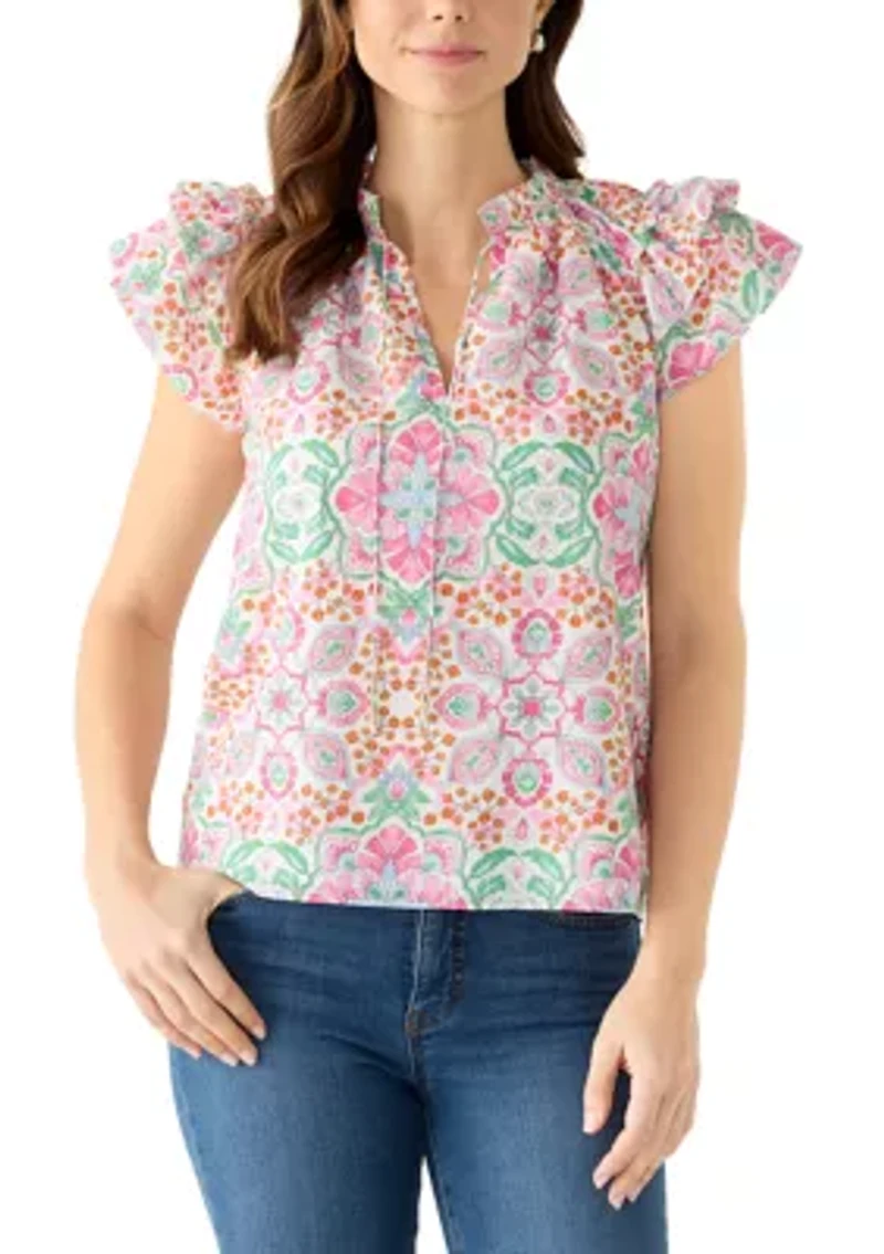Women's Flutter Sleeve Medallion Blouse