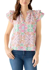 Women's Flutter Sleeve Medallion Blouse