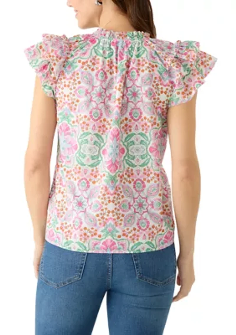 Women's Flutter Sleeve Medallion Blouse