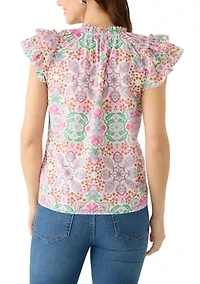 Women's Flutter Sleeve Medallion Blouse