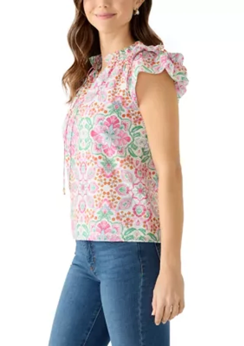 Women's Flutter Sleeve Medallion Blouse