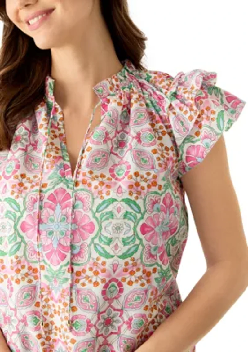 Women's Flutter Sleeve Medallion Blouse