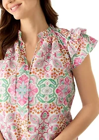 Women's Flutter Sleeve Medallion Blouse