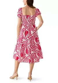 Women's Puff Sleeve Smocked Paisley Midi Dress