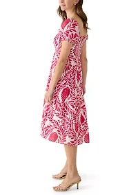 Women's Puff Sleeve Smocked Paisley Midi Dress