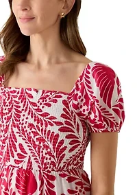 Women's Puff Sleeve Smocked Paisley Midi Dress