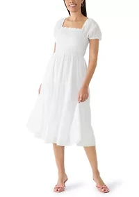 Women's Puff Sleeve Smocked Midi Dress