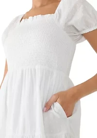 Women's Puff Sleeve Smocked Midi Dress