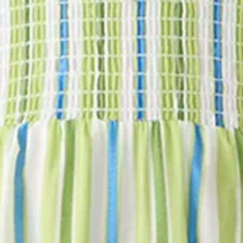 Women's Short Sleeve Multi Striped Pleated Peasant Dress