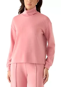 Women's Long Sleeve Mock Neck Ribbed Top