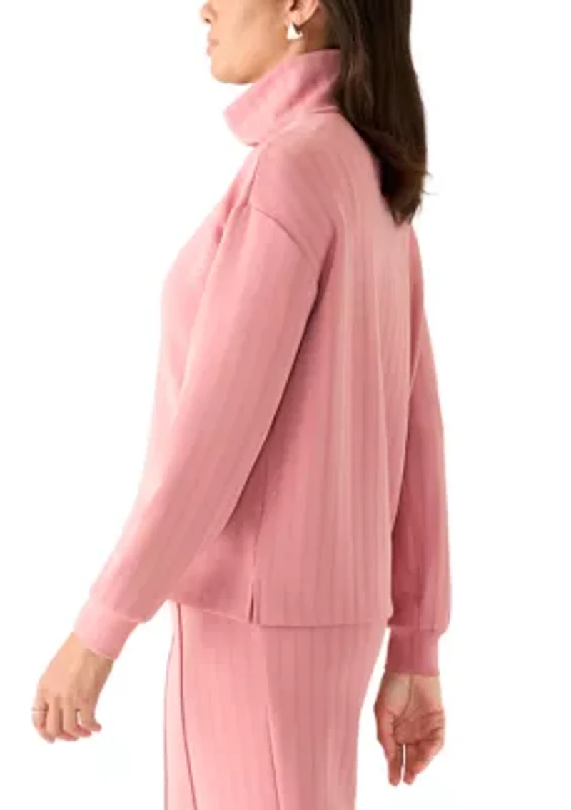 Women's Long Sleeve Mock Neck Ribbed Top