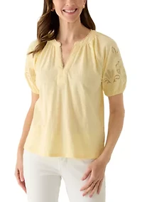 Women's Crochet Sleeve Split Neck Top