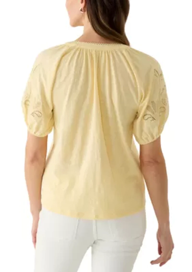Women's Crochet Sleeve Split Neck Top