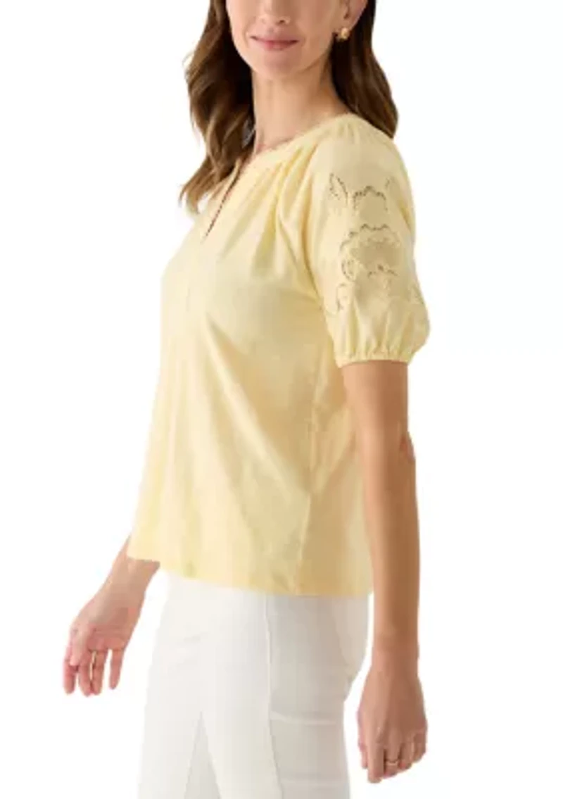 Women's Crochet Sleeve Split Neck Top