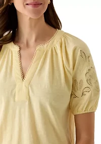 Women's Crochet Sleeve Split Neck Top