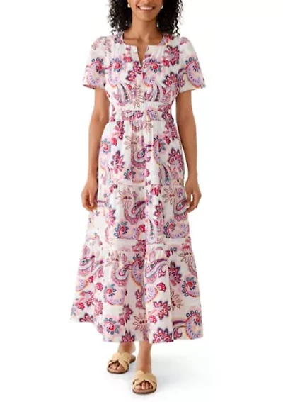 Women's Short Sleeve Split Neck Midi Dress