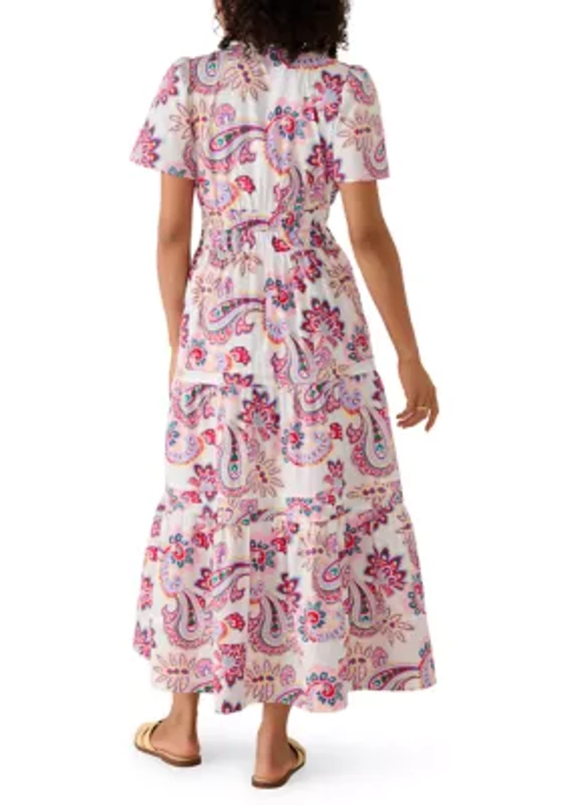 Women's Short Sleeve Split Neck Midi Dress
