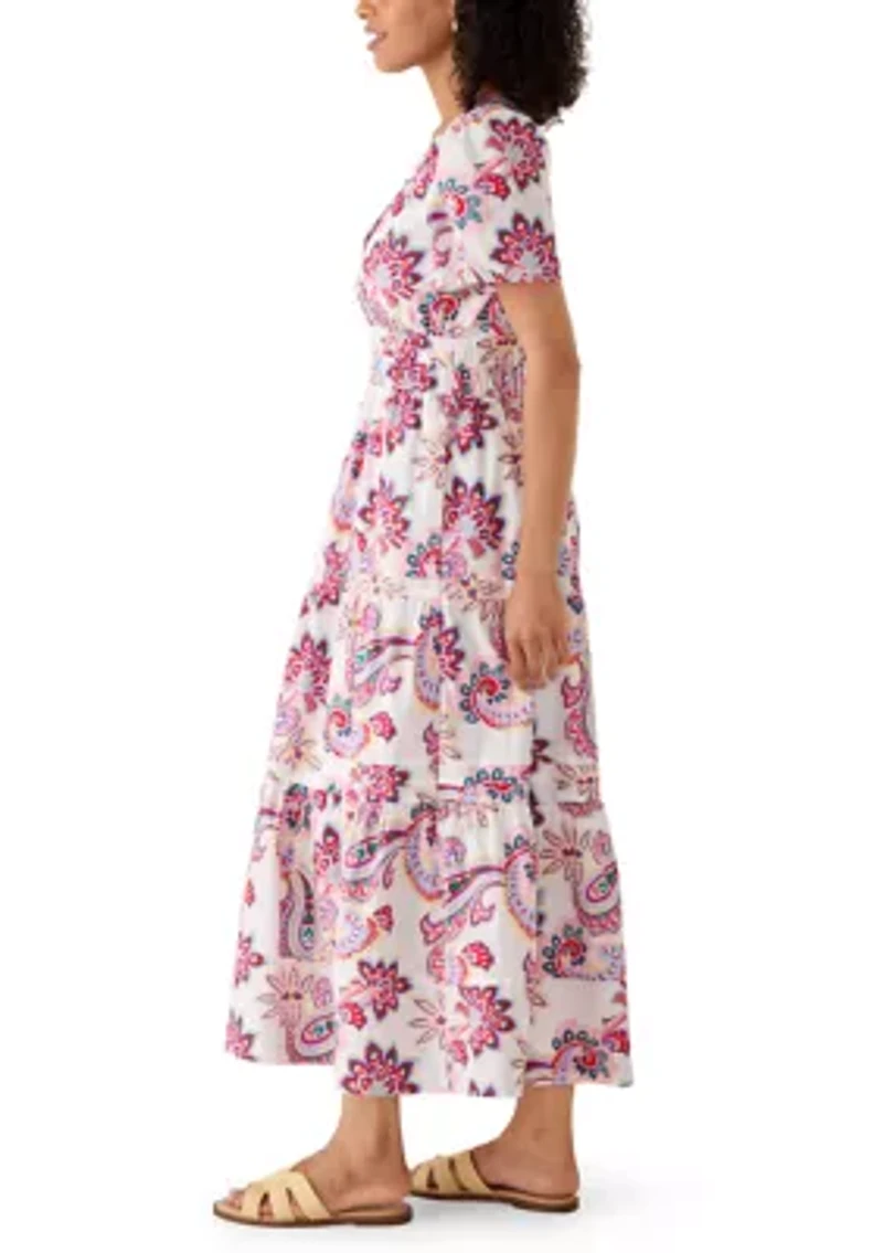 Women's Short Sleeve Split Neck Midi Dress