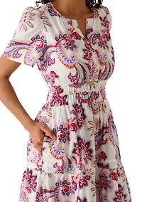 Women's Short Sleeve Split Neck Midi Dress