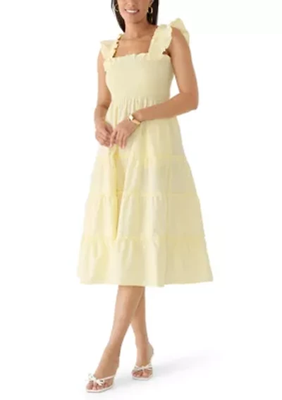 Women's Ruffle Strap Smocked Midi Dress
